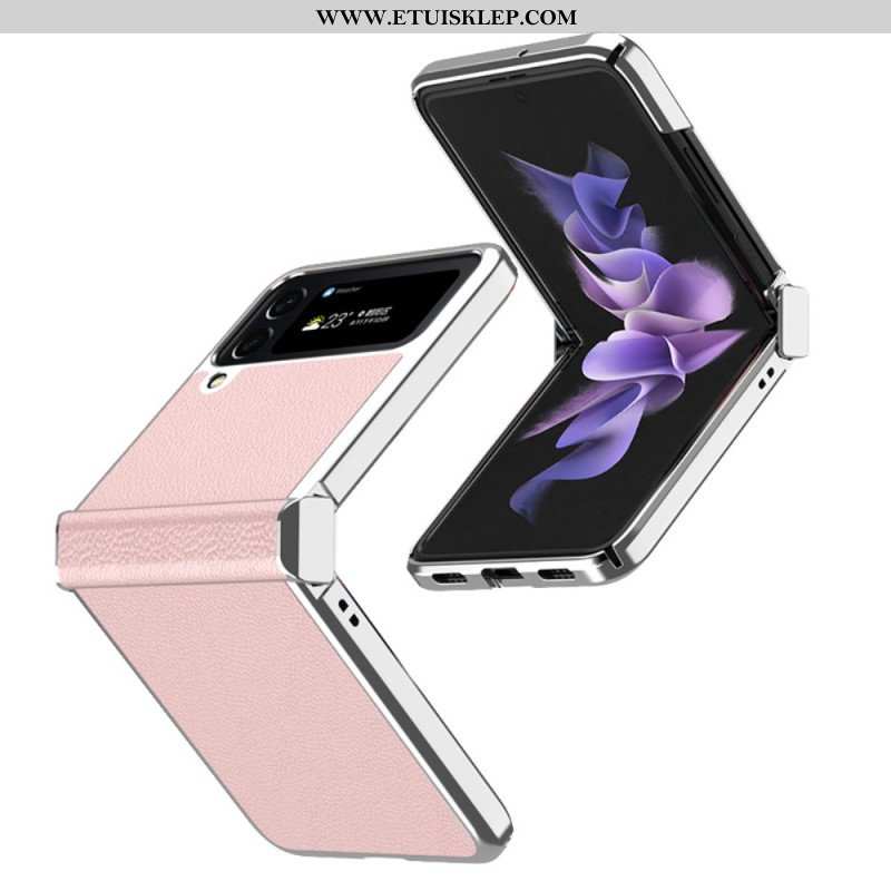 Etui do Samsung Galaxy Z Flip 4 Etui Folio Metalowe Krawędzie Ze Skóry Liczi